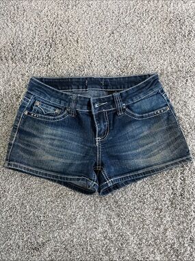 Women's Dark Wash Denim Shorts - Blue -Angel Wings Bling Size 7